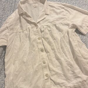 Wilfred Oversized Linen Mix White Short Sleeve Button-Up Shirt